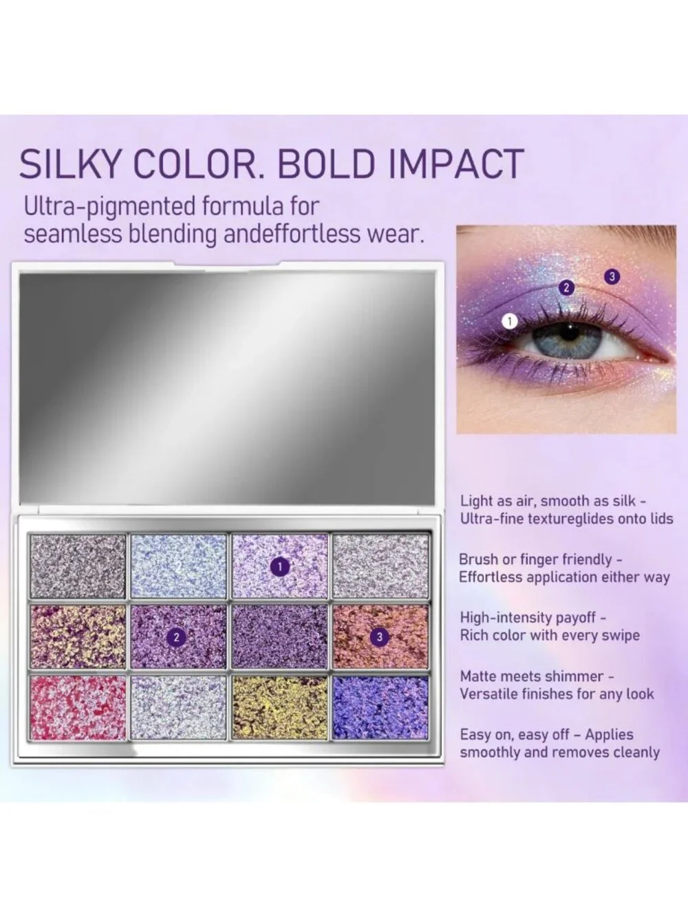 12-Color Multichrome Eyeshadow Palette - Highly Pigmented Glitter & Shimmer